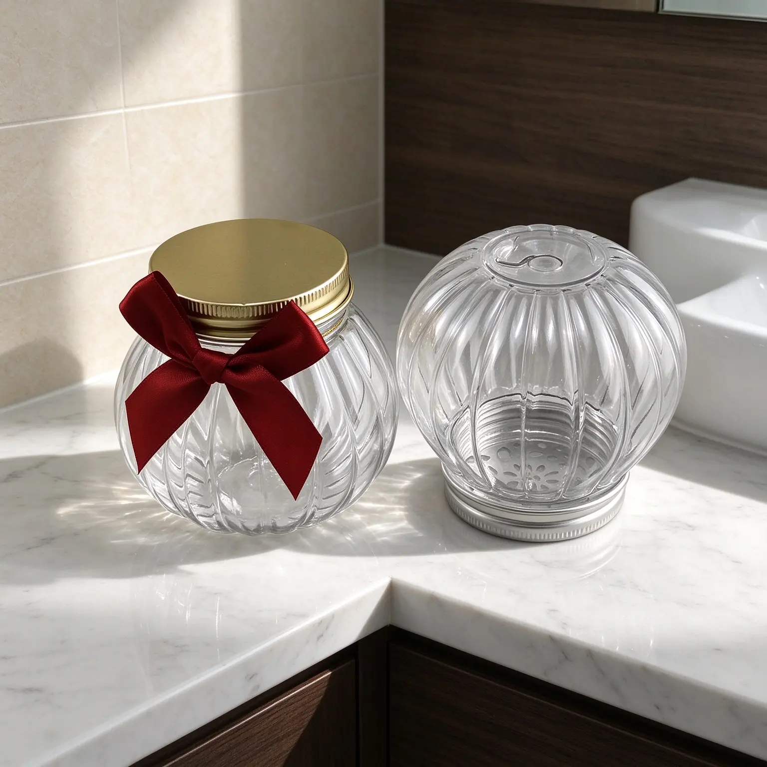 Food grade pumpkin shape 150g PET plastic jar, empty candy face cream storage jar with aluminum lid