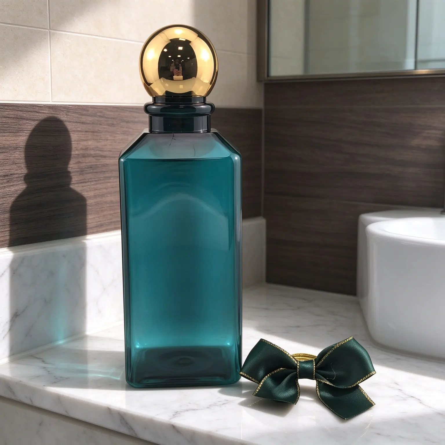 Luxury green PET 400ml empty shampoo bottle, cosmetic plastic packaging bottle for lotion and cream