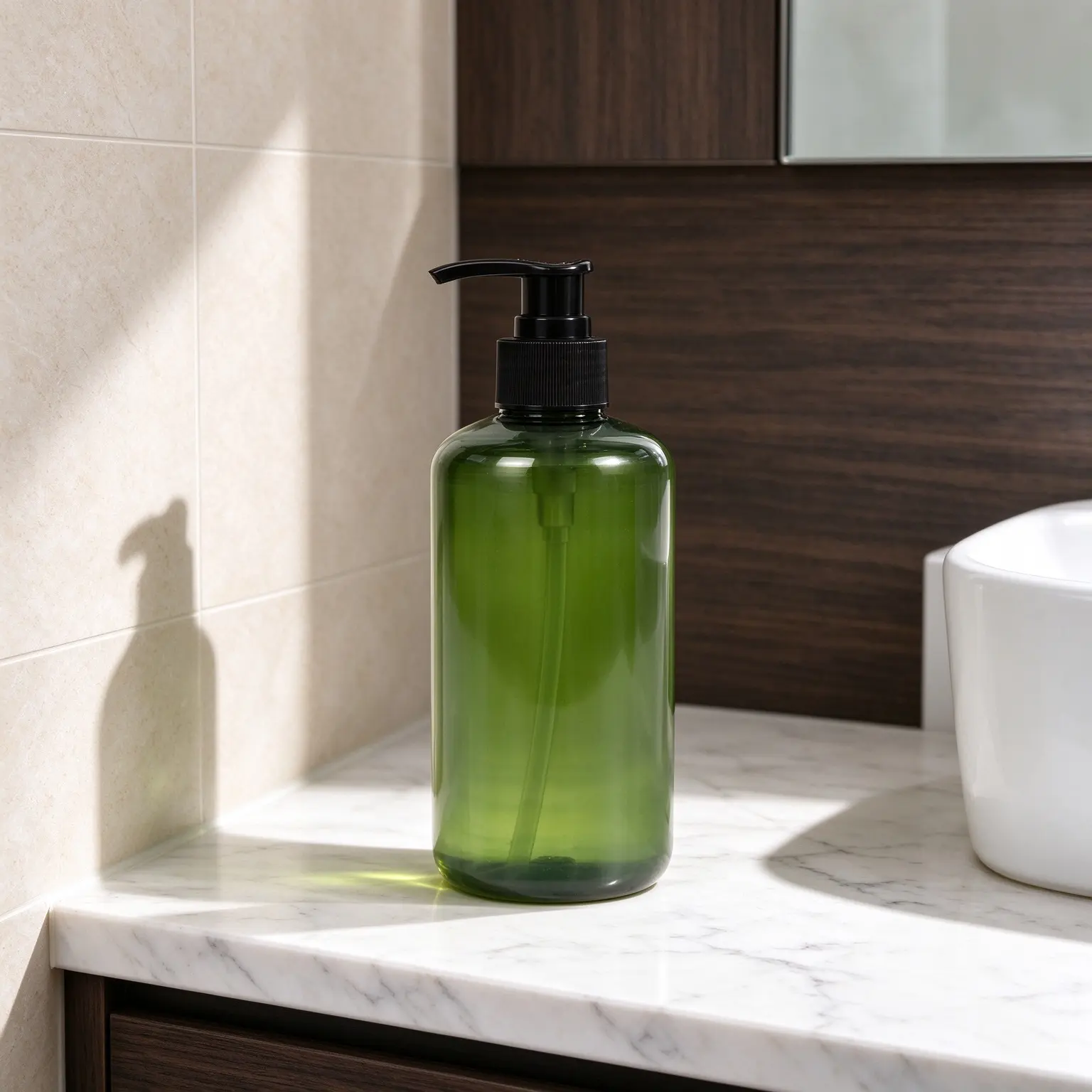 500ml green transparent PET shampoo bottle, custom empty pump sprayer plastic bottle for lotion cosmetic packaging