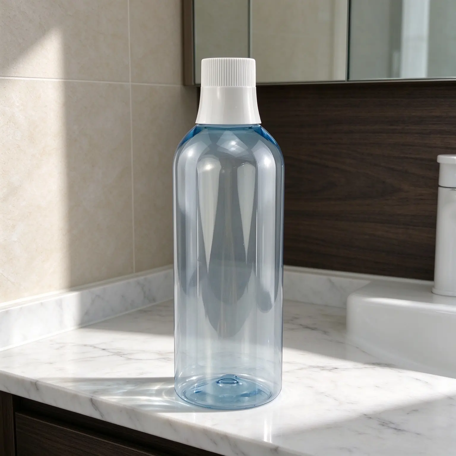 500ml round PET plastic bottle with white cap, screen printing, cosmetic oral product empty packaging bottle