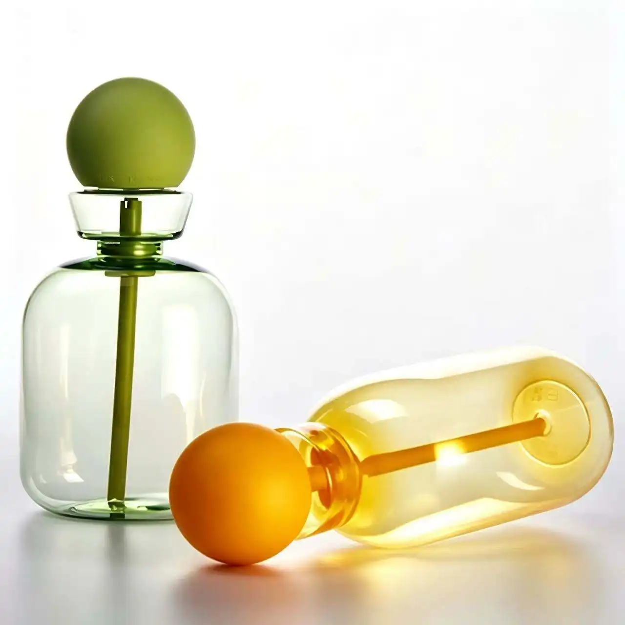 Empty glass mouthwash bottle with colorful ball cap, refillable liquid container for bathroom oral rinse