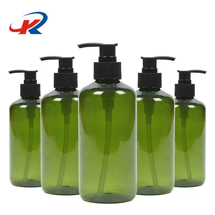 500ml Green Transparent PET Plastic Shampoo Bottle With Pump Sprayer Custom Empty Lotion Packaging Bottle
