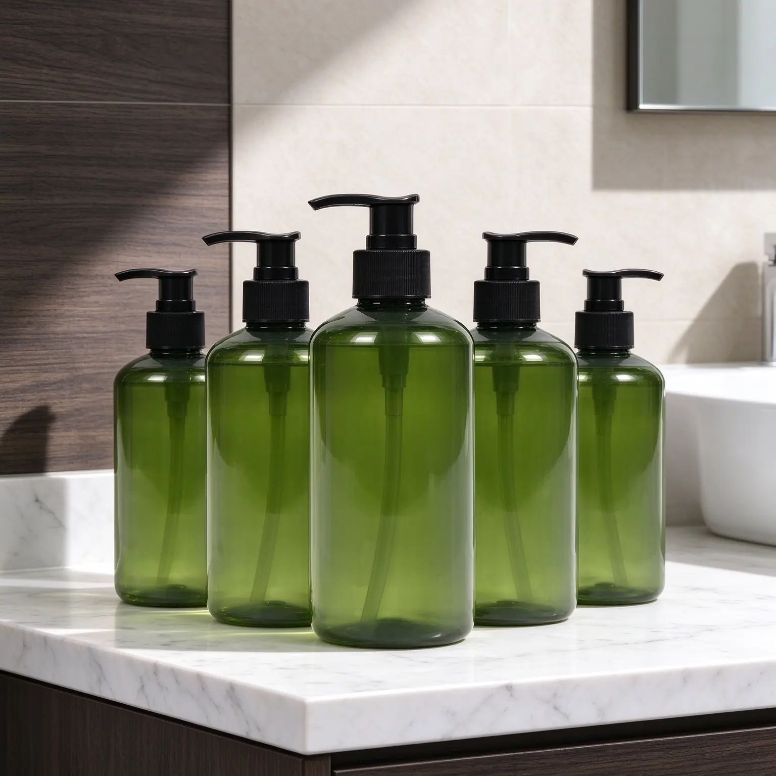 500ml Green Transparent PET Plastic Shampoo Bottle With Pump Sprayer Custom Empty Lotion Packaging Bottle