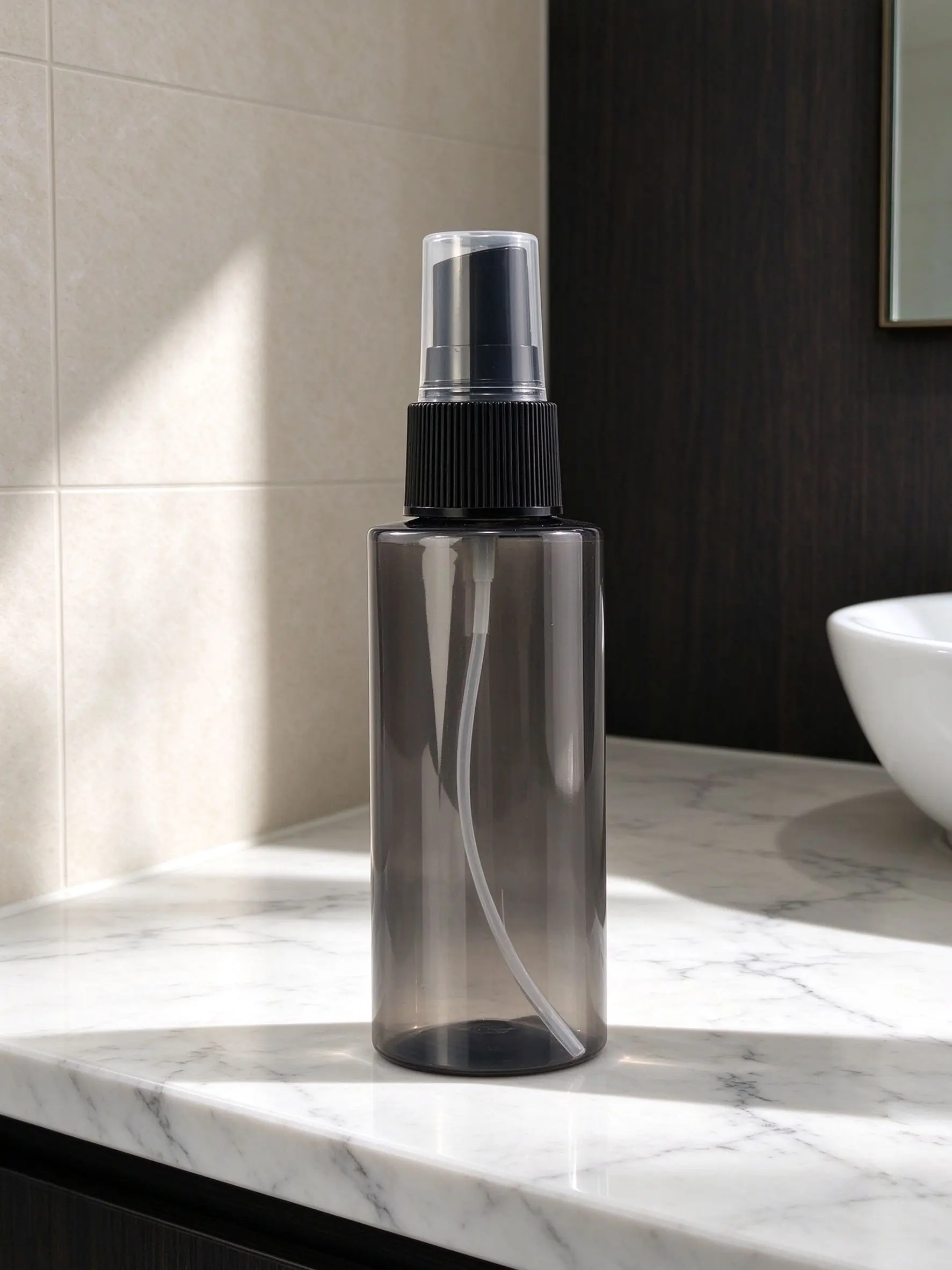 60ml Custom Round Black Transparent PET Spray Bottle With Spray Pump Head