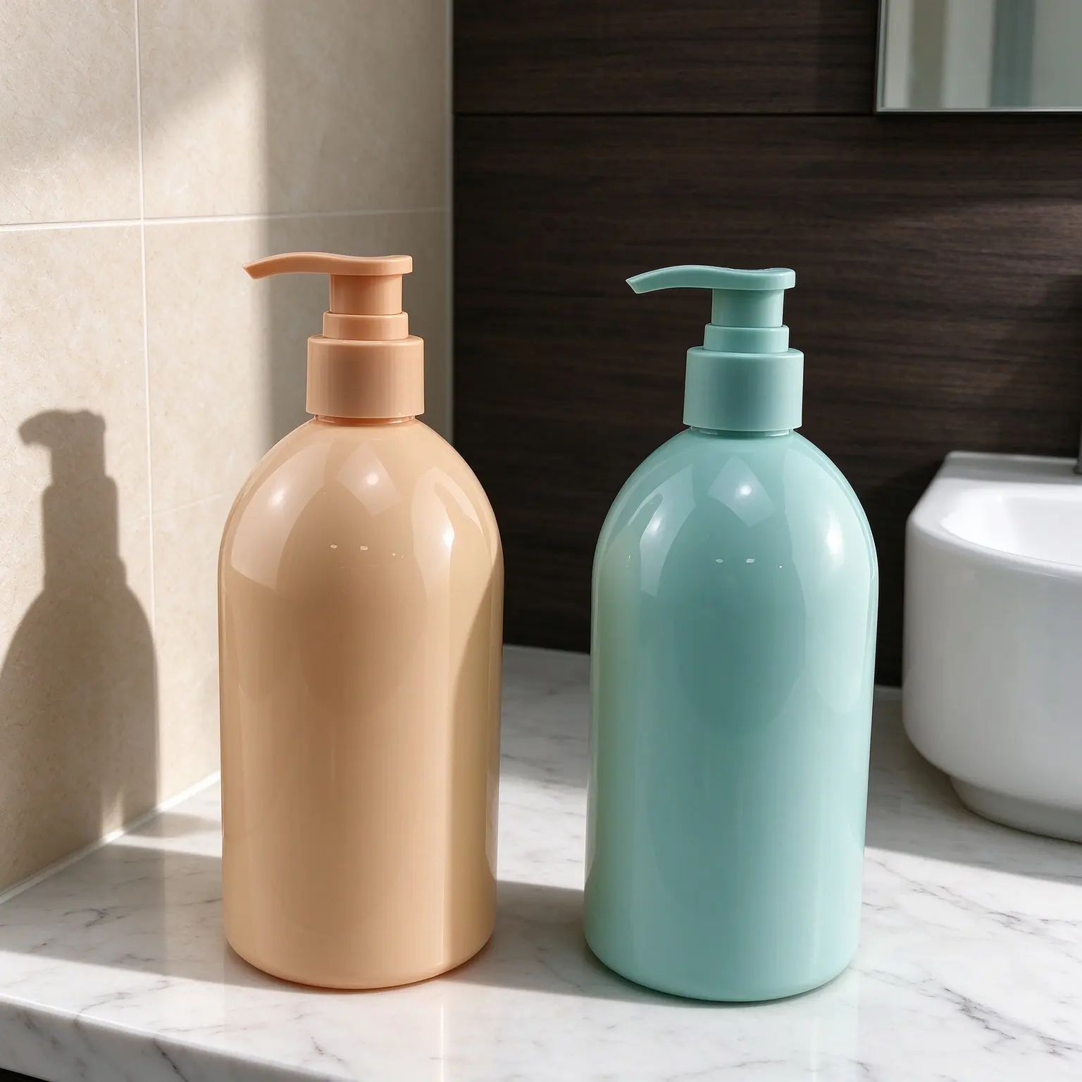 Luxury Green Yellow Plastic Pump Bottle For Pet Facial Lotion Hand Cream Bath Liquid And Essence Packaging