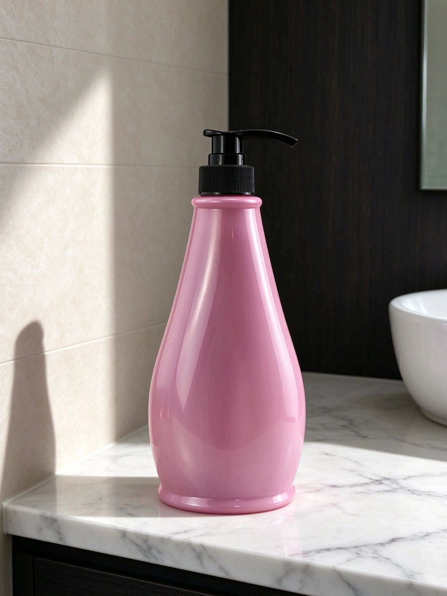 Pink Pear-Shaped Plastic Pump Bottle Refillable Liquid Dispenser For Shampoo Body Wash Cosmetic Lotion