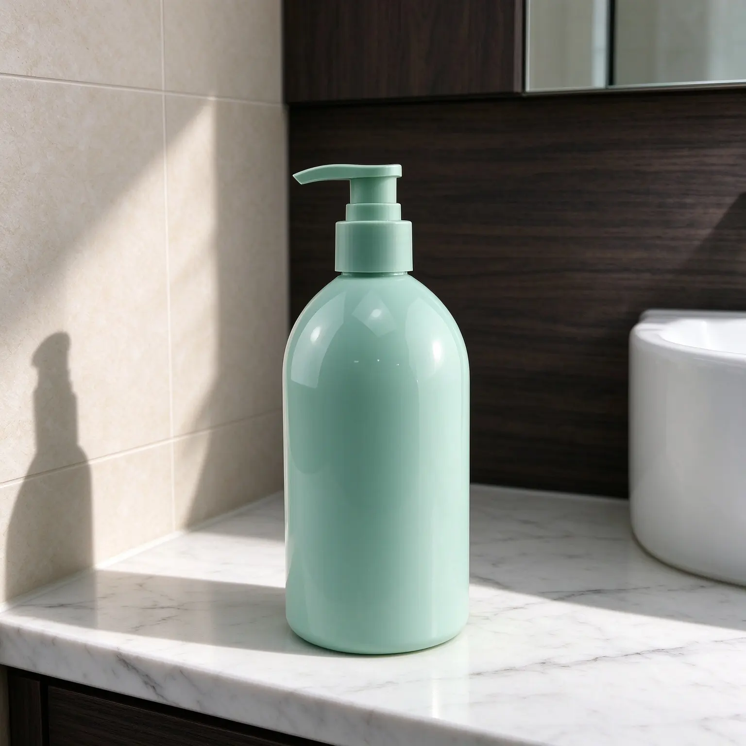 Matte Mint Green 500ml PET Plastic Lotion Pump Bottle Refillable For Shampoo Body Wash Bathroom