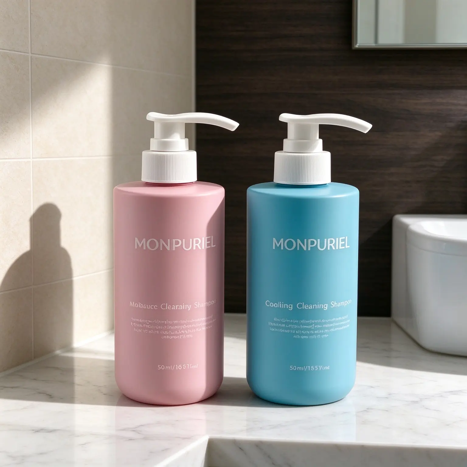 Pet shampoo dispenser bottle pink and blue pet plastic pump bottle is made of safe durable plastic,Supports customization.