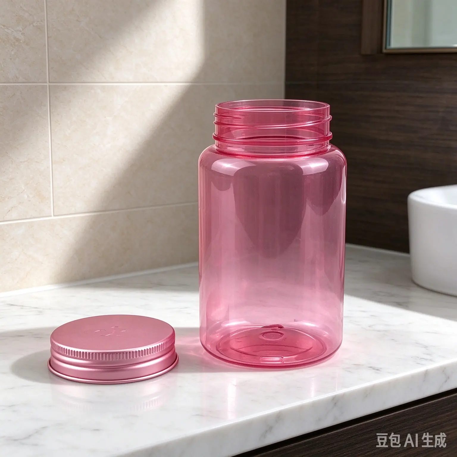 Industrial use pink transparent PET plastic jar with screw lid for powder, granule and sample storage
