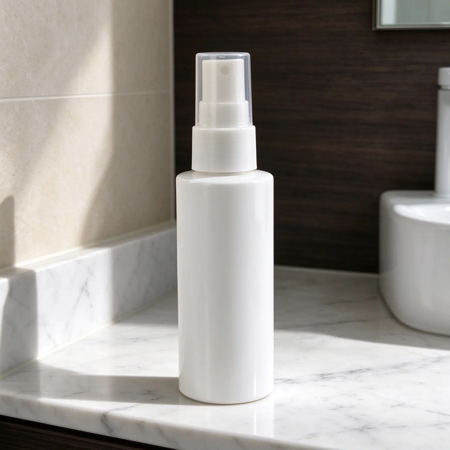 60ml Glossy White PCR PET Fine Mist Spray Bottle With Sealed Pump For Cosmetic Packaging