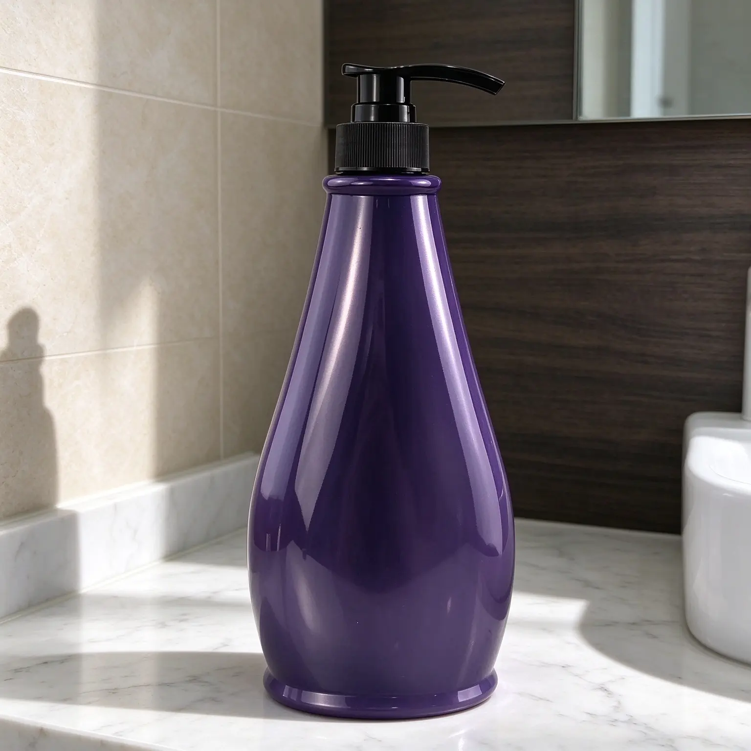 Purple Cylindrical Eco-friendly Plastic Press Pump Bottle Custom Logo For Shampoo Liquid Soap Packaging