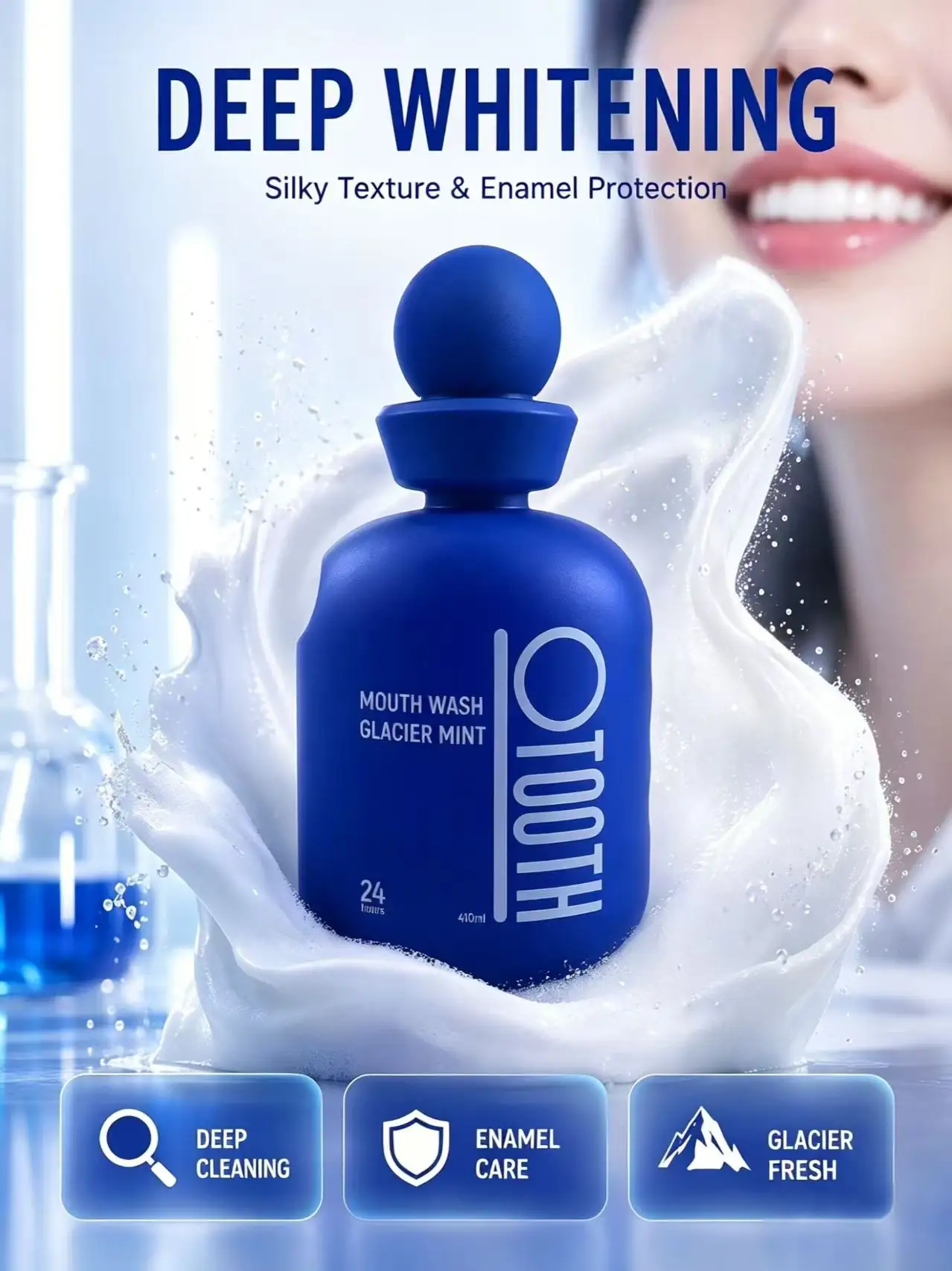 410ml Matte Blue PET Mouth Wash Bottle Spherical Ball Cap Oral Care Container