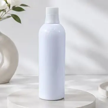 his round cylinder cosmetic bottle comes with a matched vertical ribbed white screw cap for anti-slip tight sealing,