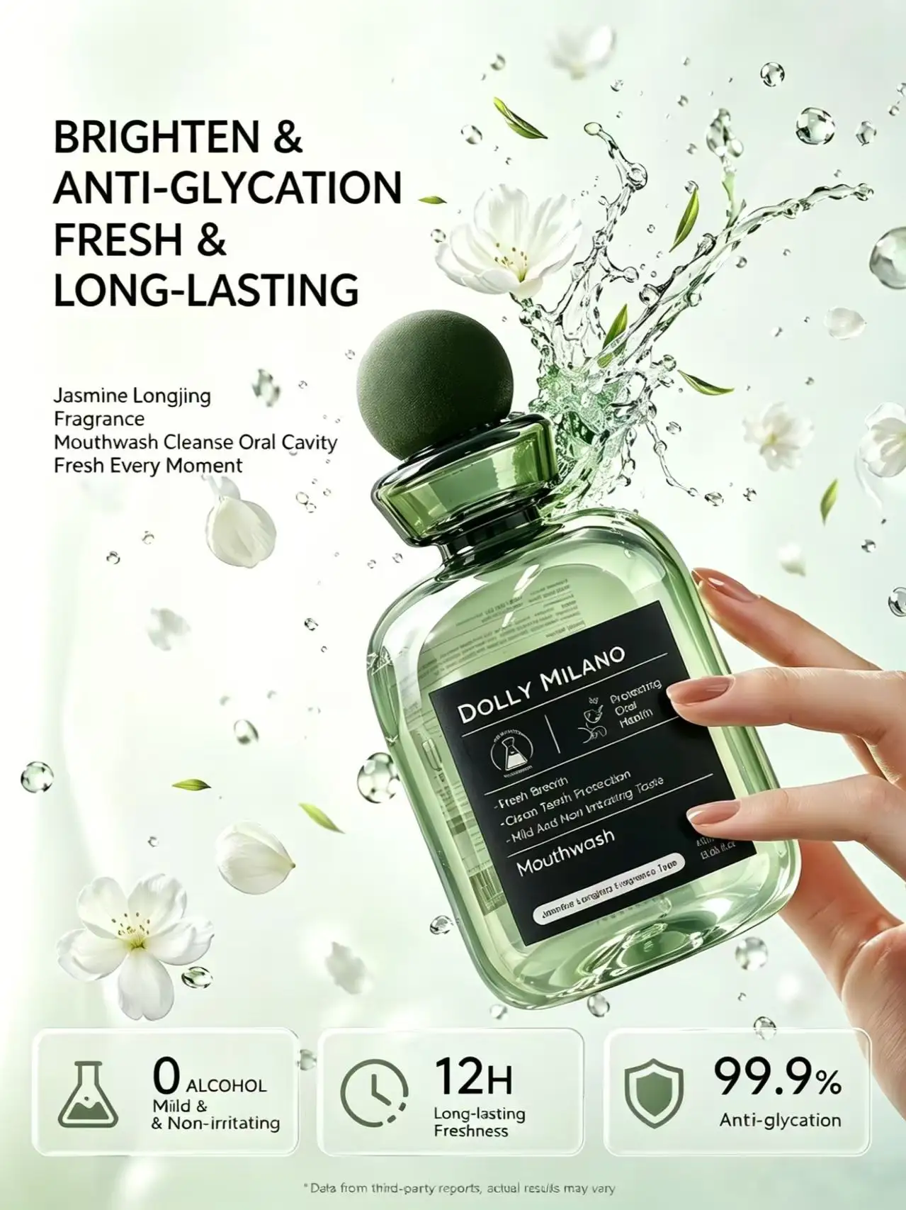410ml Transparent Green Irregular Oval PET Mouthwash Bottle Spherical Ball Cap Dental Care Container