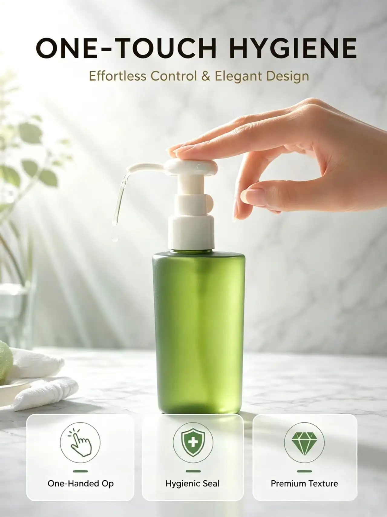 Transparent Green Irregular Curved PET Pump Bottle Lockable White Dispenser Pet Shampoo Lotion Container