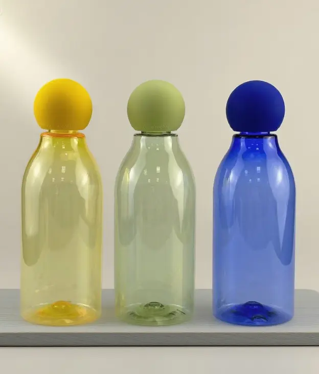 500ml Yellow Blue Green Transparent PET Mouthwash Bottle Round Screw Cap Custom Plastic Vessel