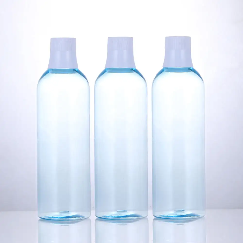 300ml 500ml Transparent Blue Food Grade Custom PET Mouthwash Bottle Oral Care Cosmetic Container