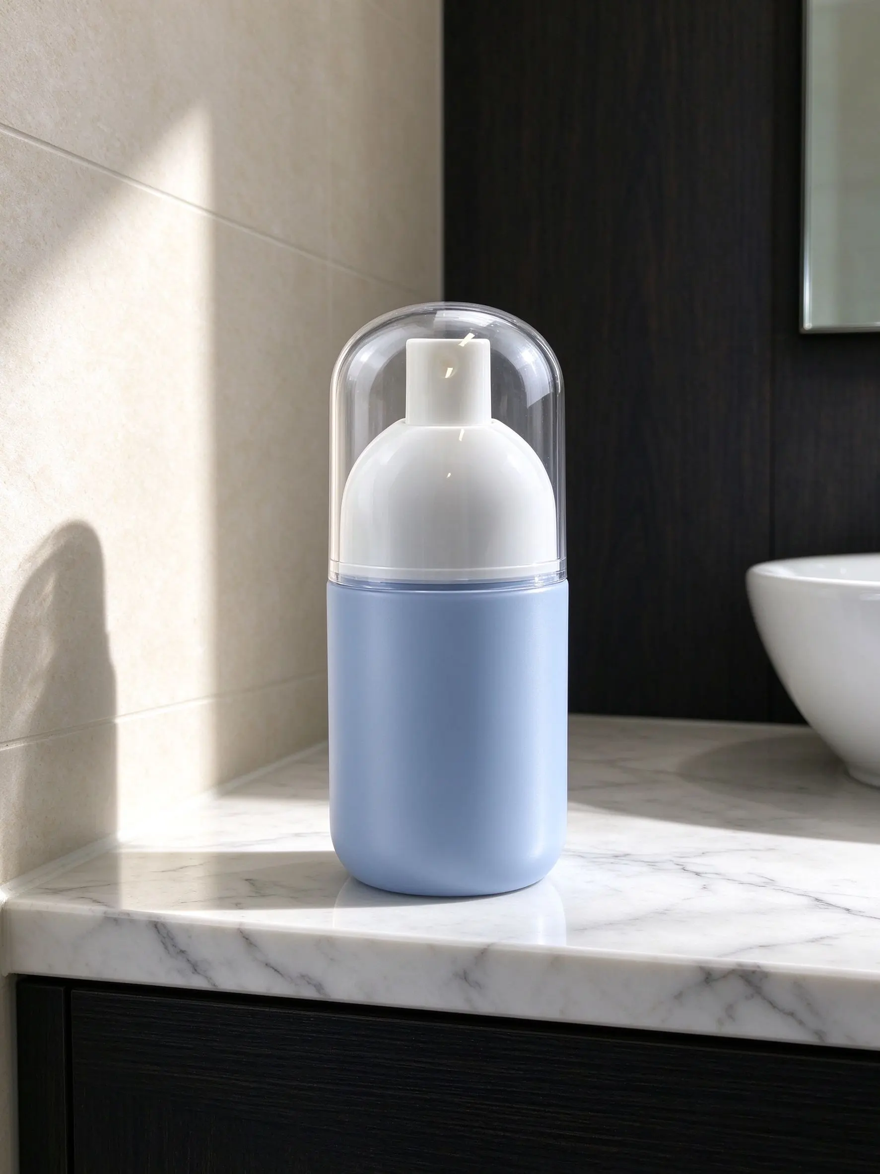 pet deodorant spray container This chubby rounded oval spray bottle adopts soft matte macaron light blue frosted PET body