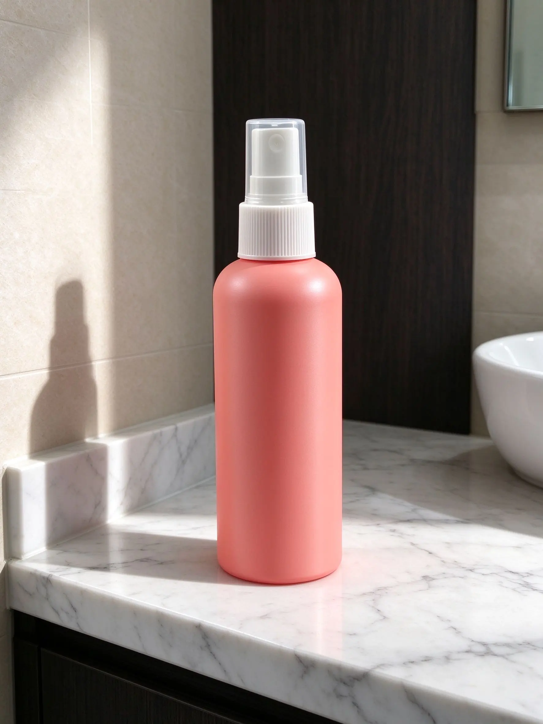 Matte Coral Pink Round PET Fine Mist Spray Bottle White Sprayer Pet Deodorant Travel Container