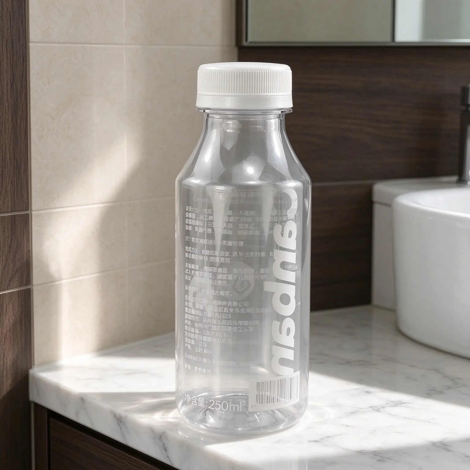 250ml Custom Transparent PET Bottle Screen Print Screw/Pump Cap Beverage Mouthwash Lotion Packaging