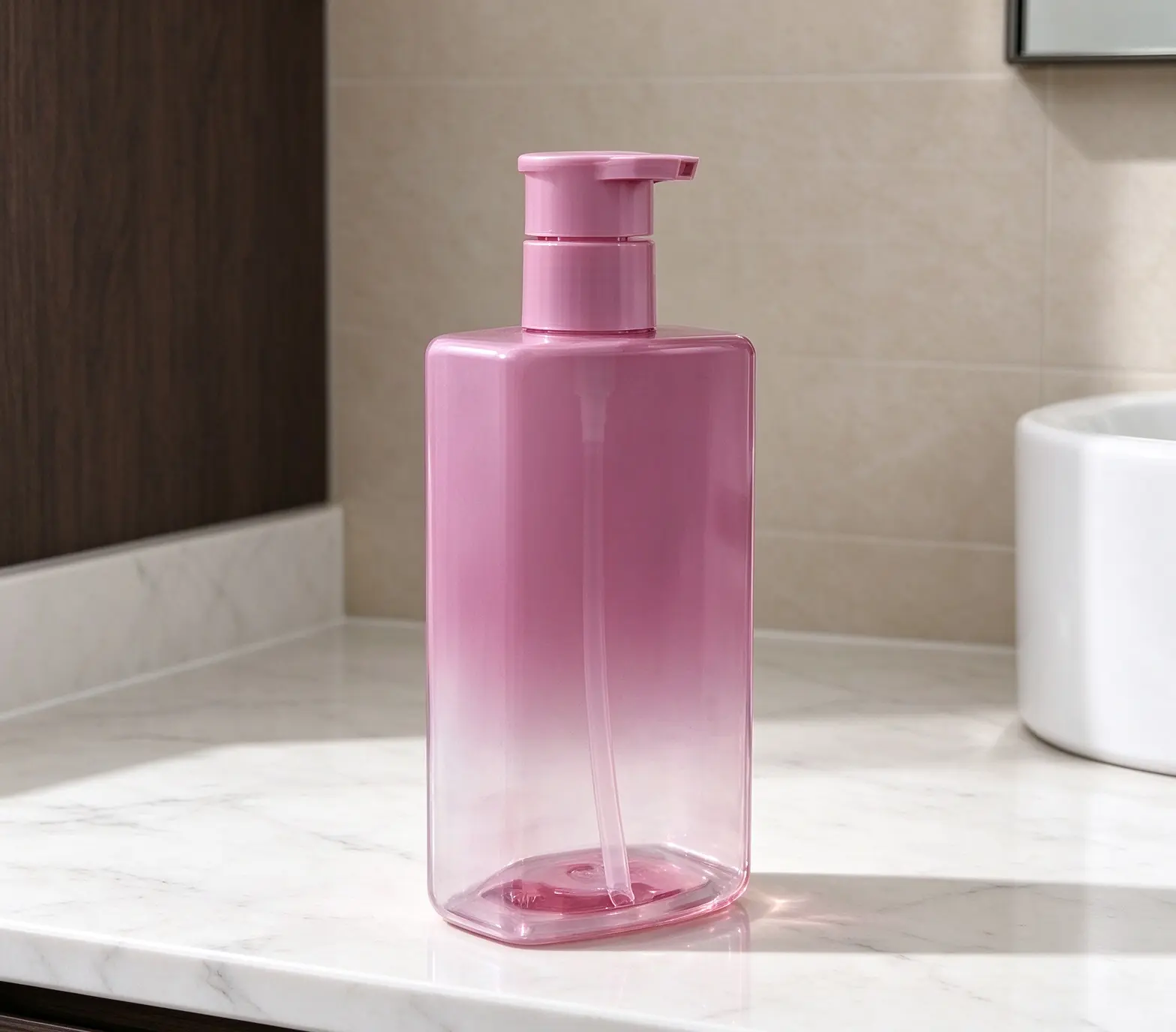 Gradient Lavender Pink Flat Square PET Pump Bottle Same Color Press Dispenser Shampoo Body Wash Pet Lotion Container