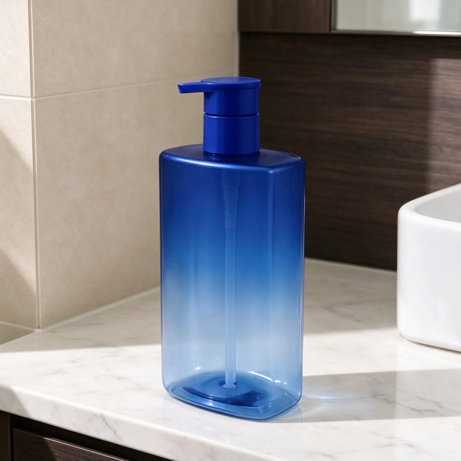 refillable pet shampoo dispenser translucent frosted cosmetic lotion bottle square PET bottle ideal for daily household.