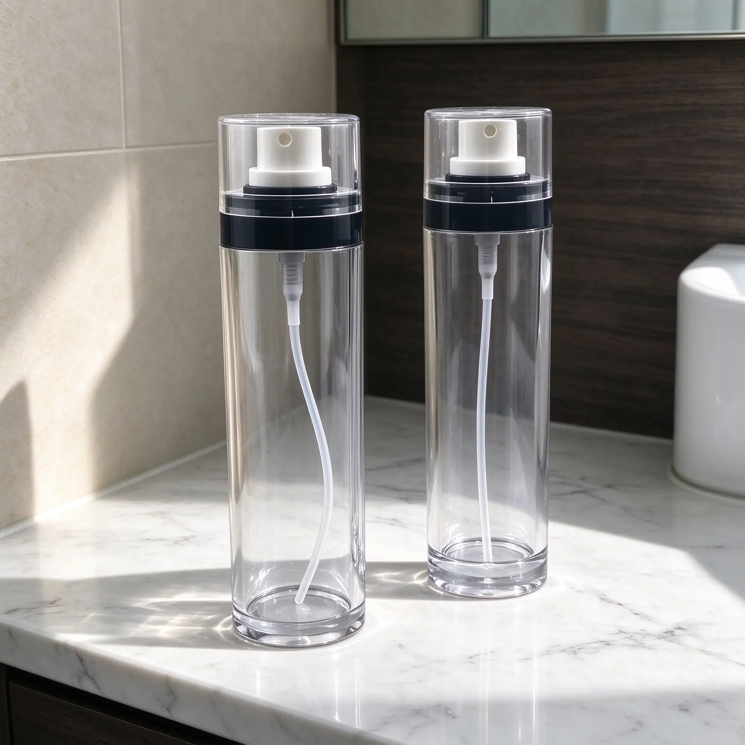 Clear Cylindrical PET Fine Mist Spray Bottle White Sprayer Pet Deodorant Travel Container
