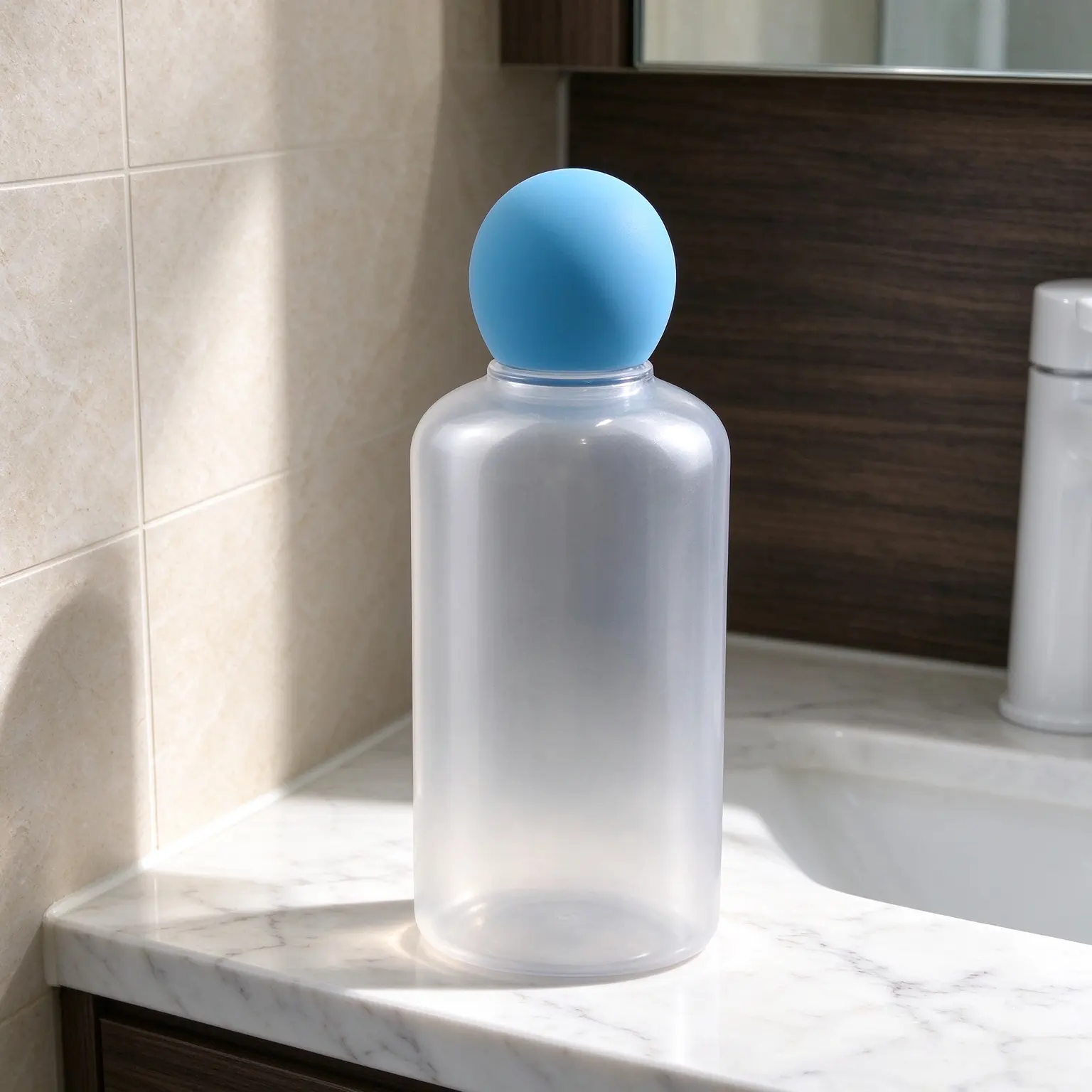Blue Round PET Bottle with Blue Spherical Ball Cap Refillable Empty