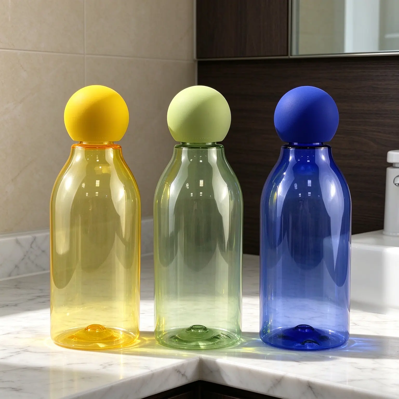 500ml Yellow Blue Green Transparent PET Mouthwash Bottle Round Screw Cap Custom Plastic Vessel