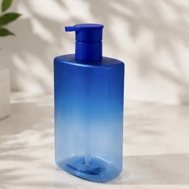 Gradient Blue Flat Square PET Pump Bottle Refillable Dispenser Shampoo Body Wash Pet Grooming Container