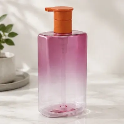 Gradient Pink Flat Square PET Pump Bottle Orange Press Dispenser Shampoo Body Wash Pet Lotion Container