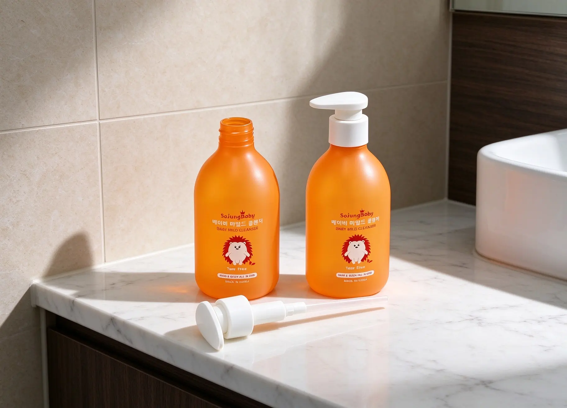 Orange Rounded Baby PET Pump Bottle Pet Mild Cleanser Container
