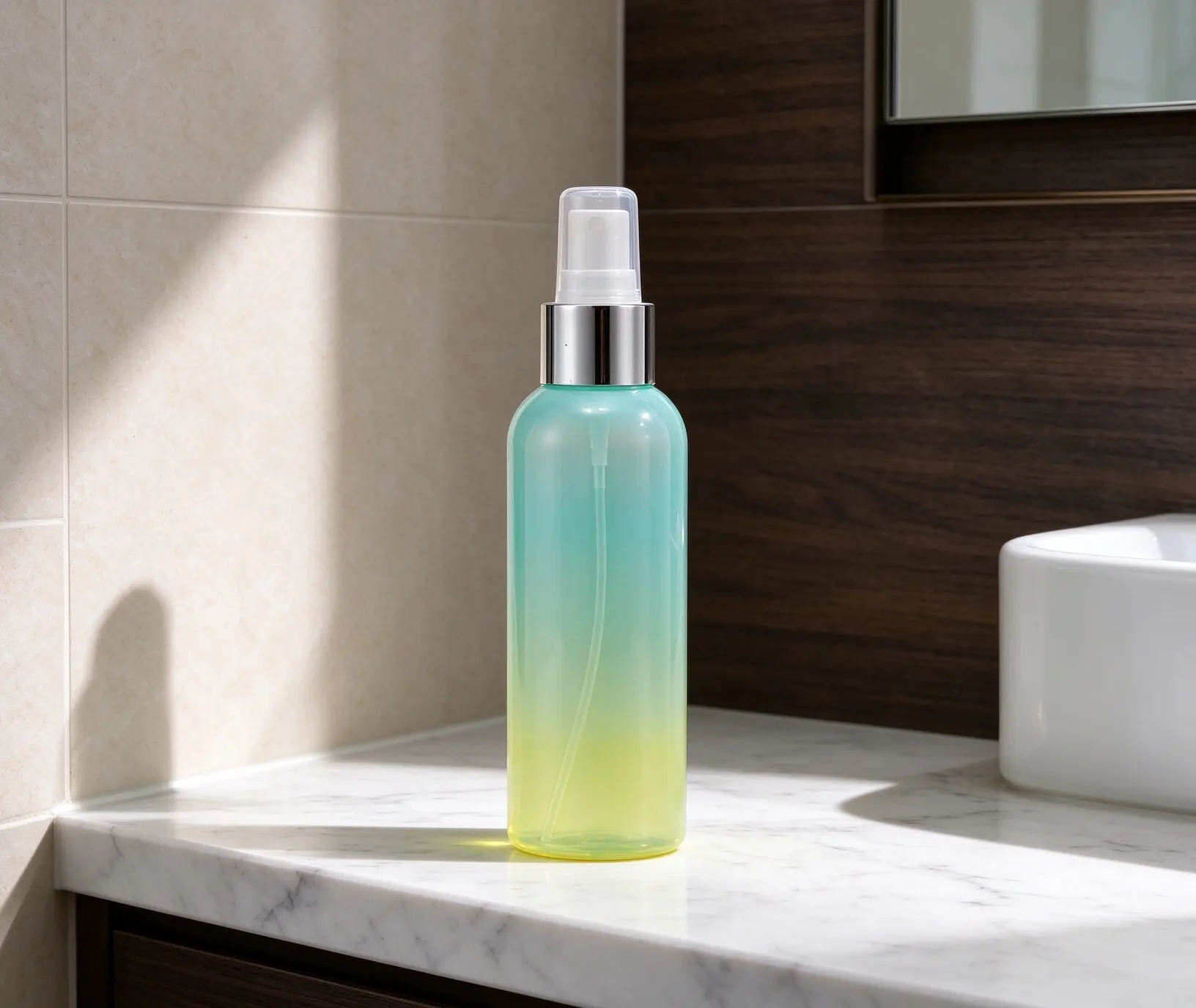 Gradient Green‑Yellow PET Spray Bottle Silver Collar Pet Deodorant Container