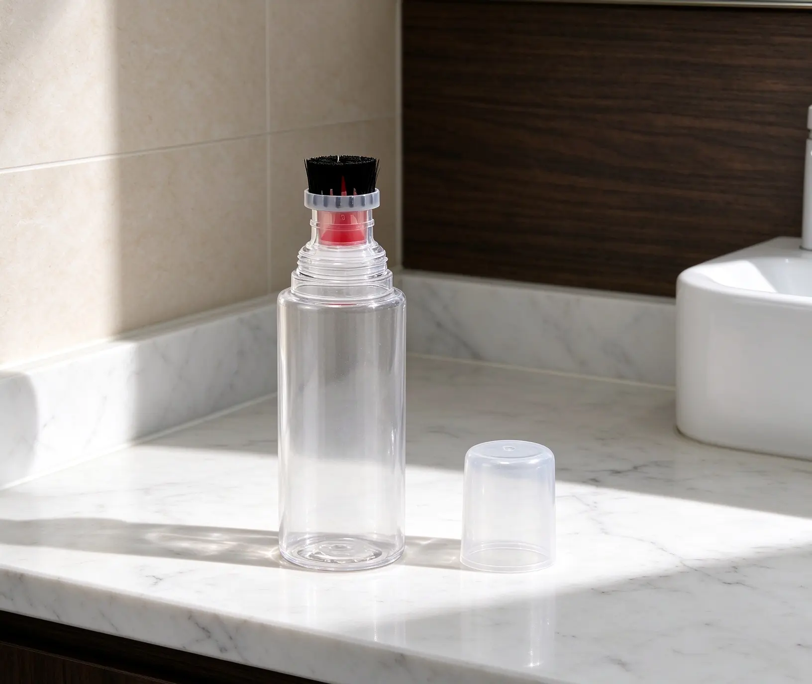 Clear Cylindrical PET Bottle Brush‑in‑Cap Pet Paw Cleaner Container