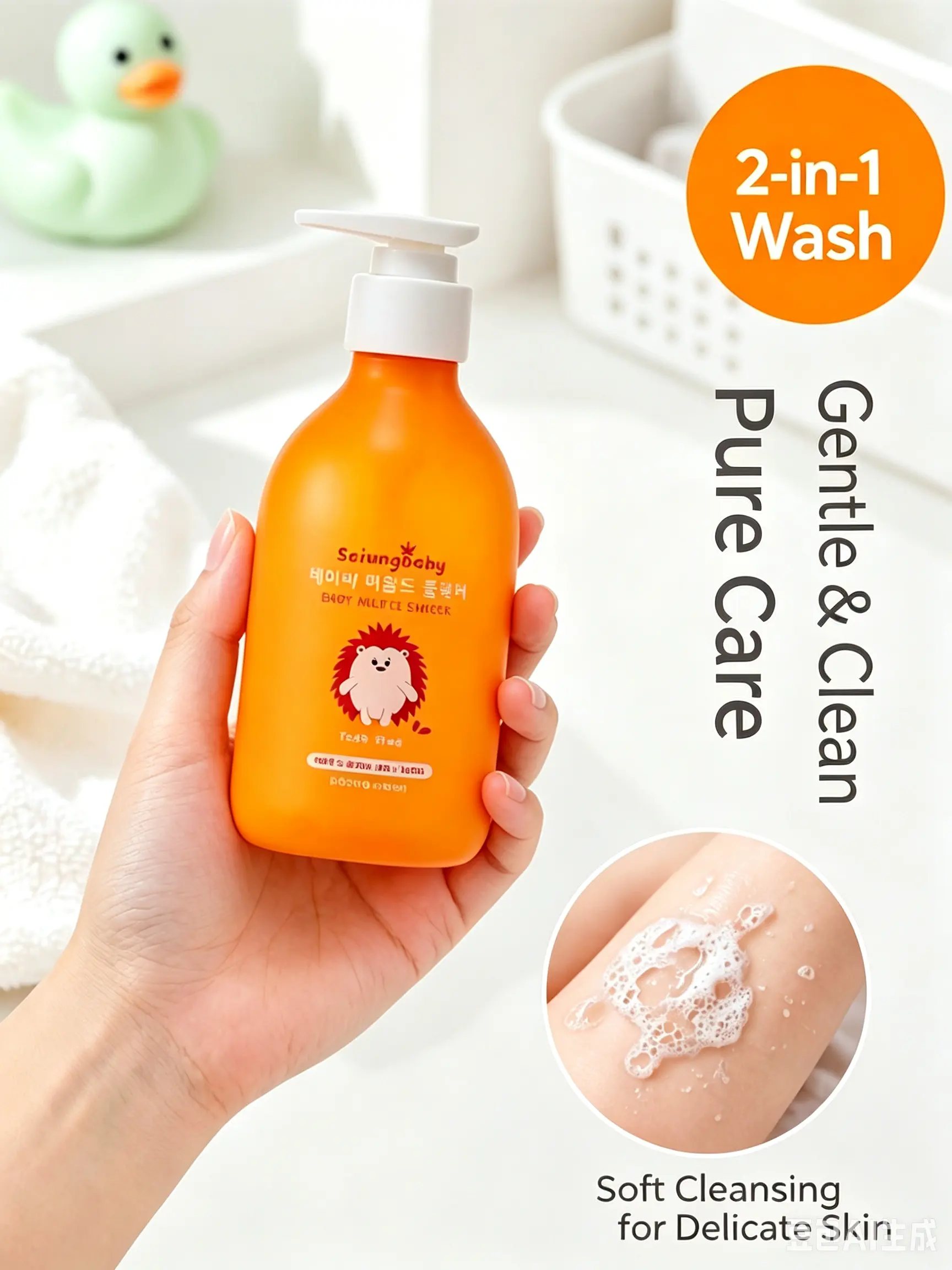 Orange Rounded Baby PET Pump Bottle Pet Mild Cleanser Container