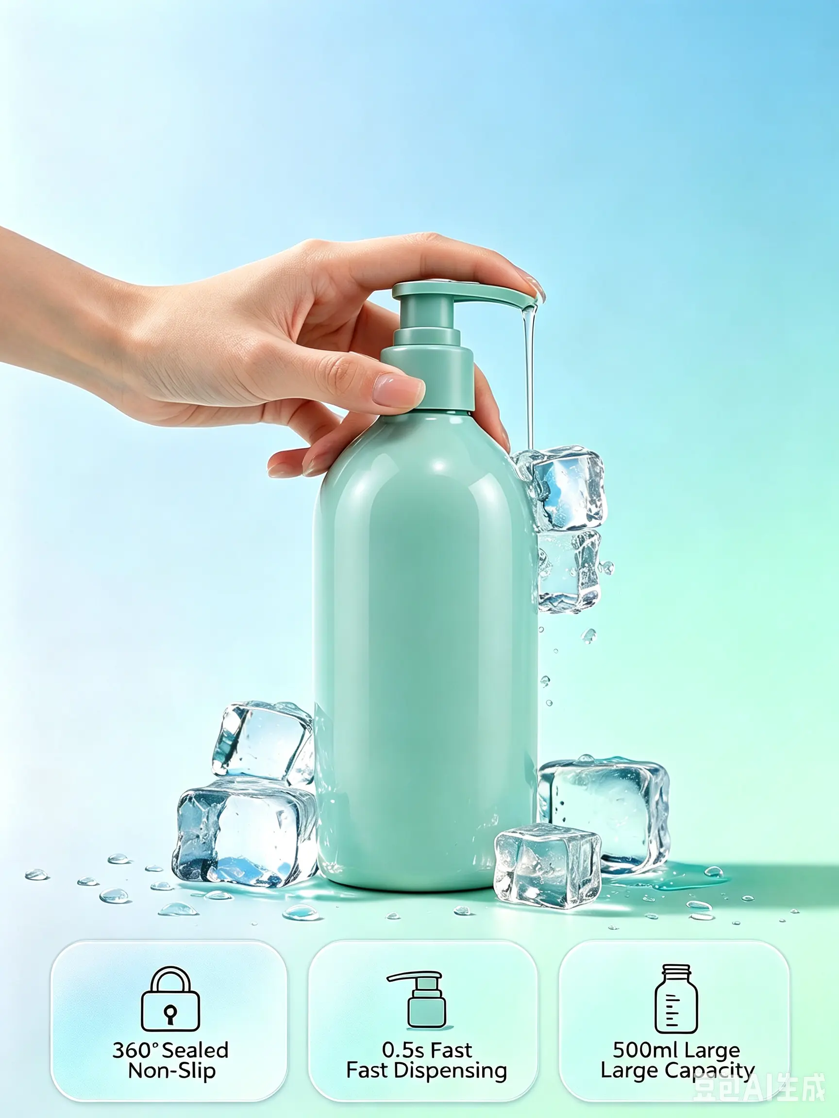 500ml Mint‑Green PET Pump Bottle Pet Shampoo Bath Container