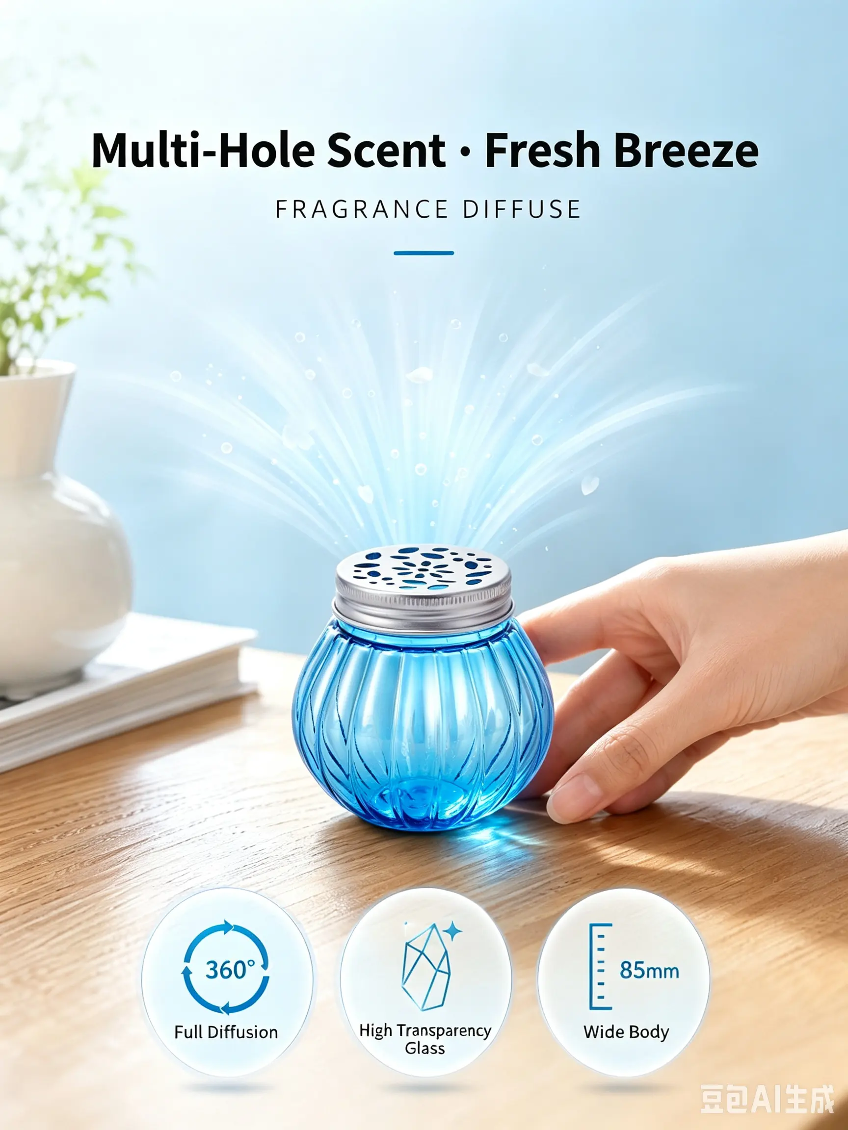 Blue Pumpkin Glass Diffuser Jar Pet Room Deodorant Container