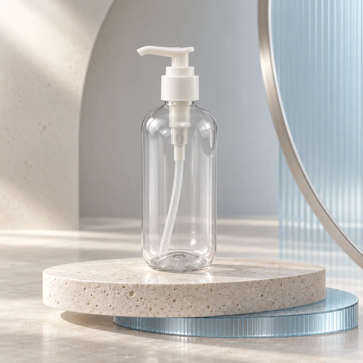250ml customizable clear plastic lotion pump bottle, leak‑proof refillable container for hand soap shampoo packaging