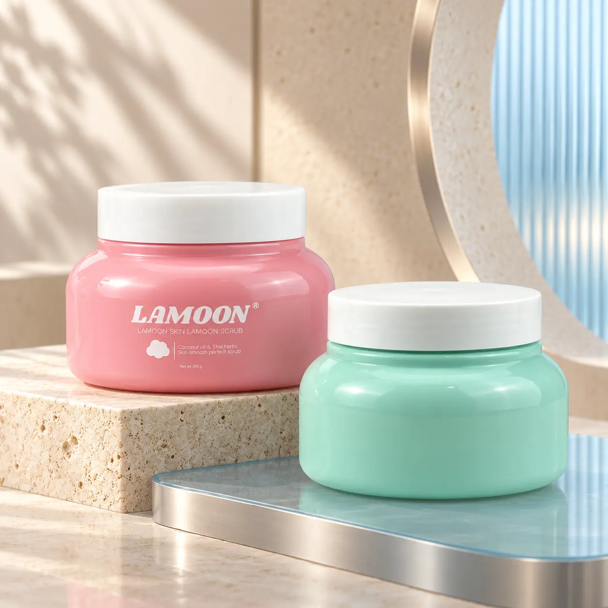 300g colored round plastic cosmetic cream jar with white screw lid, empty refillable jar for body scrub hair cream and body butter