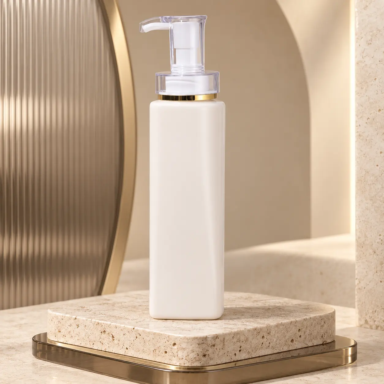 500ml matte square plastic luxury lotion pump bottle with gold pump head, empty shampoo bottle for hair salon and spa