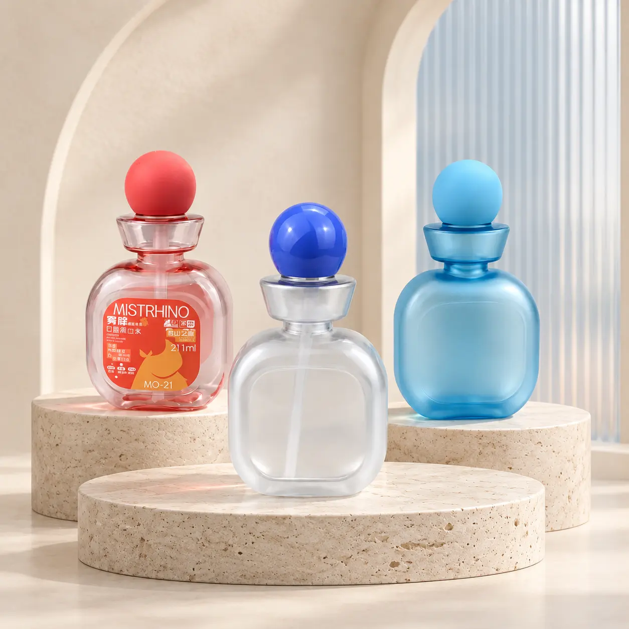 200ml flat clear PET empty measuring mouthwash bottle with pearl blue ball cap for oral care mouthwash