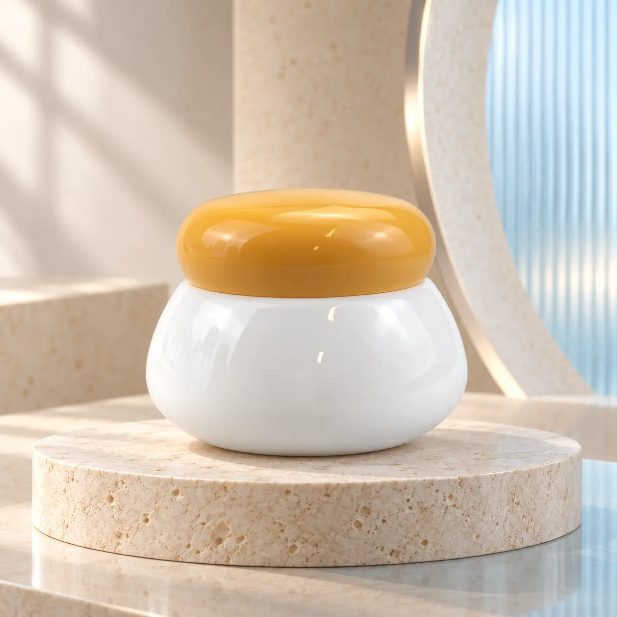100g white cylindrical plastic jar with yellow mushroom cap, empty refillable jar for face cream and body lotion