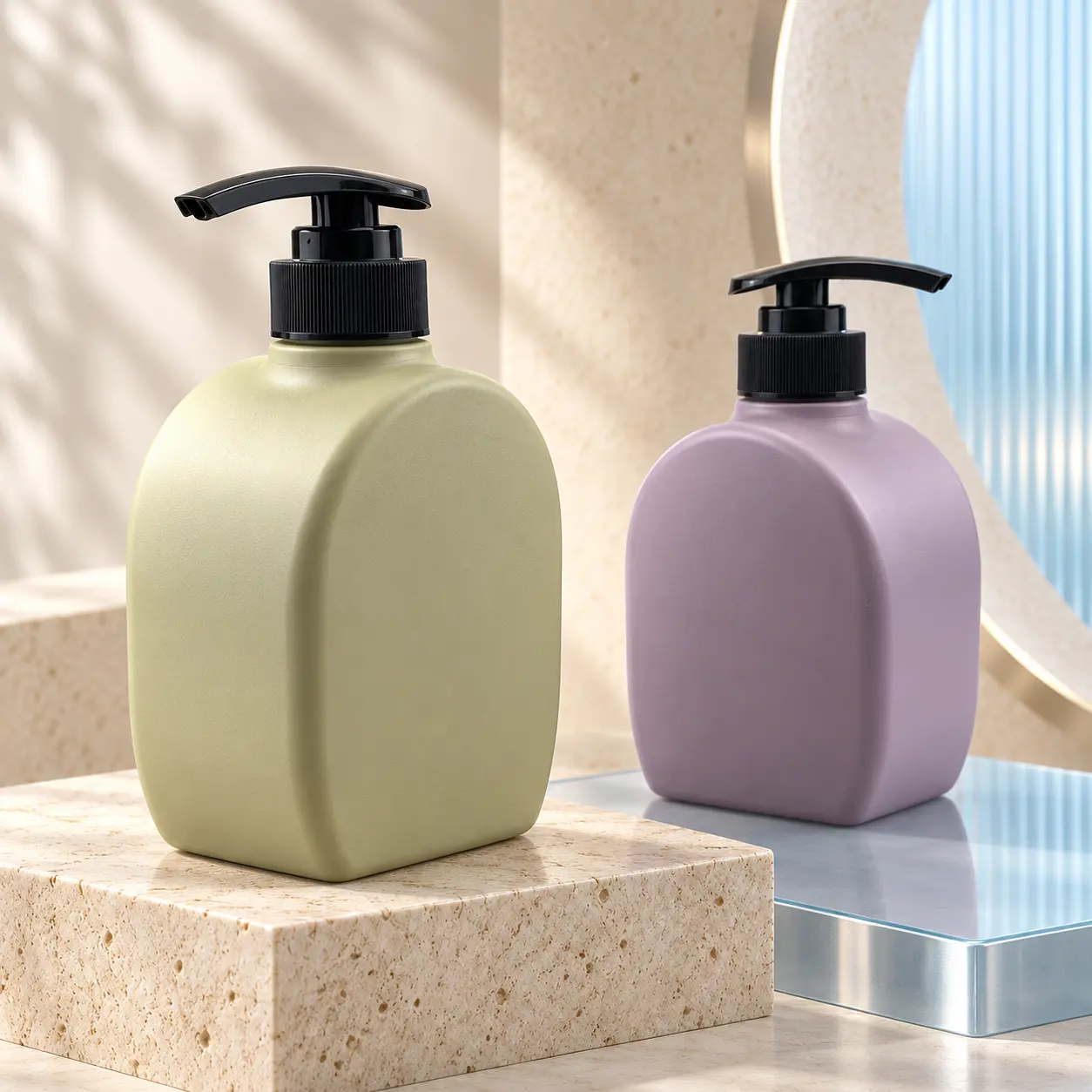 200ml matte sage violet oval plastic luxury lotion pump bottle with black pump head, empty refillable bottle for shampoo and lotion