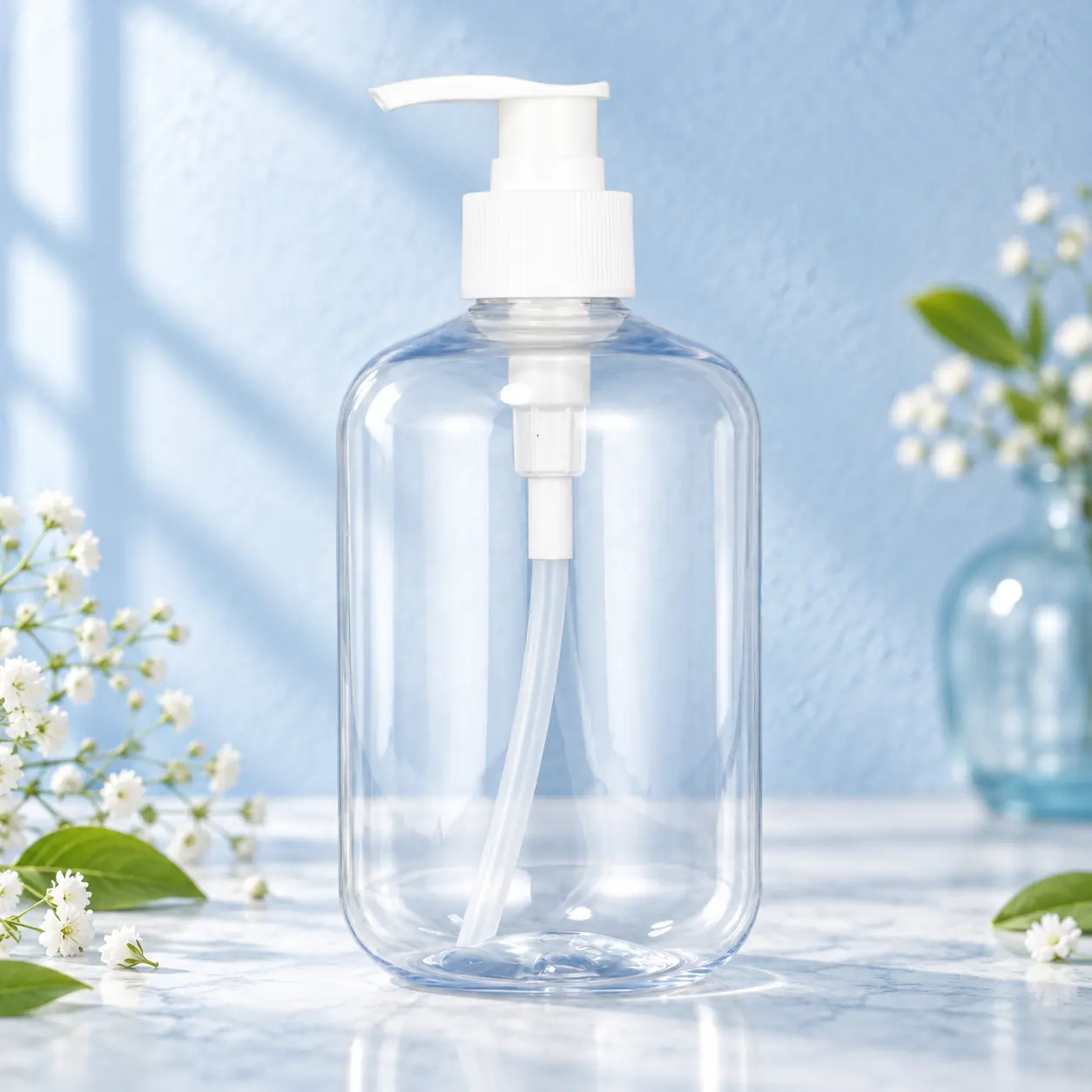 Empty 500ml clear classic large‑capacity PET pump bottle, plastic container for shampoo body wash conditioner personal care packaging