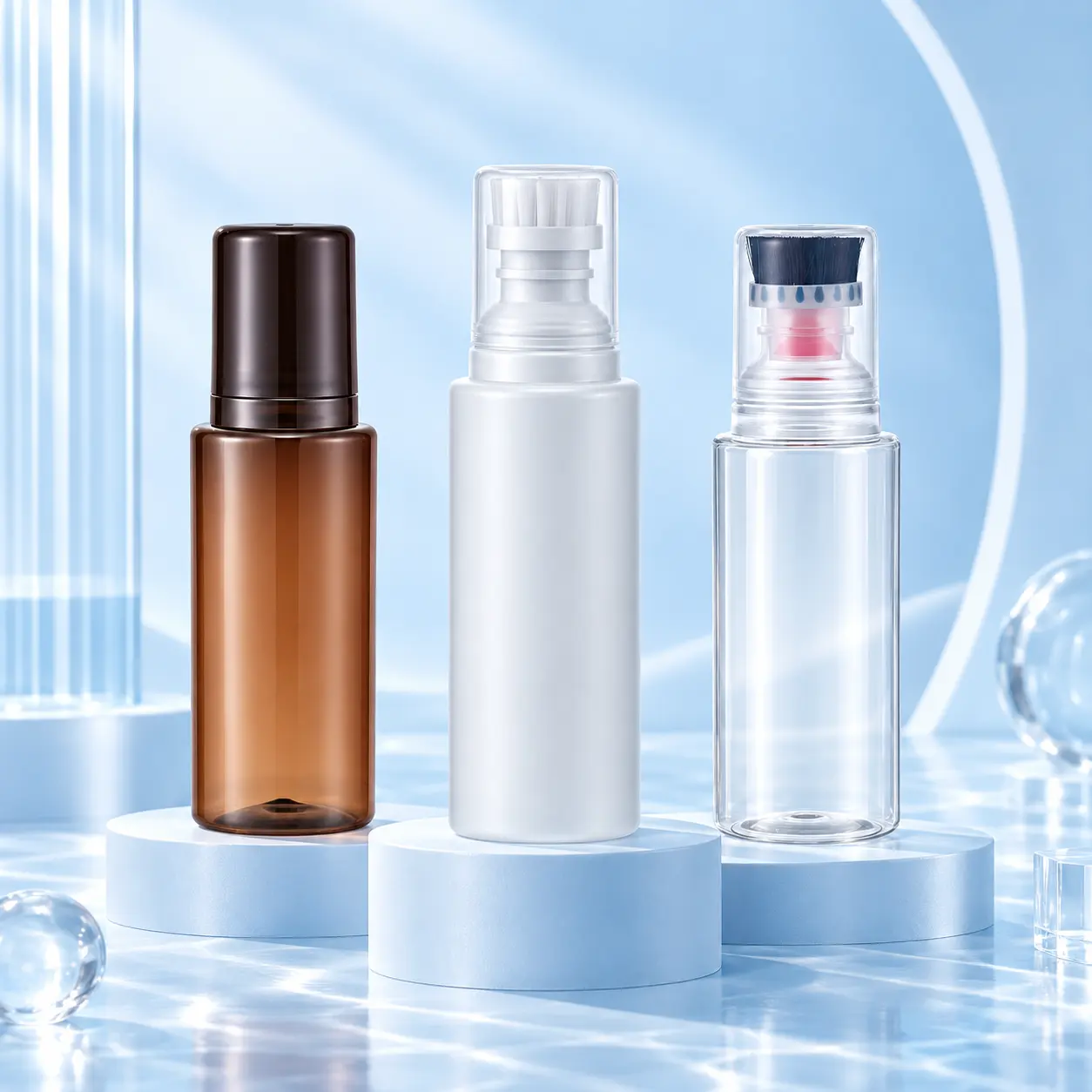 Empty clear PET brush bottle, multifunctional plastic packaging bottle for shoe washing and laundry cleaning liquid