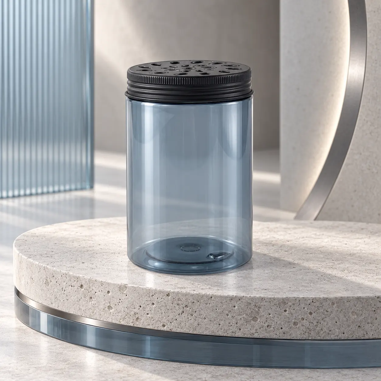 Custom luxury 300ml PET plastic cream jar with white acrylic lid, facial cleanser and skincare cosmetic container