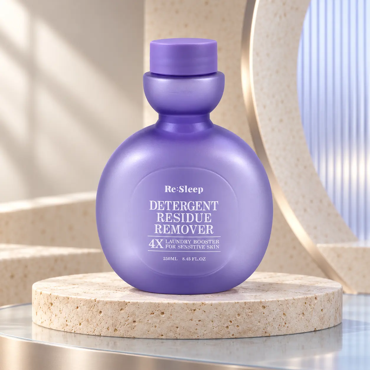 260ml frosted purple round PET plastic mouthwash bottle with measuring chamber and purple cap, empty bottle for oral care