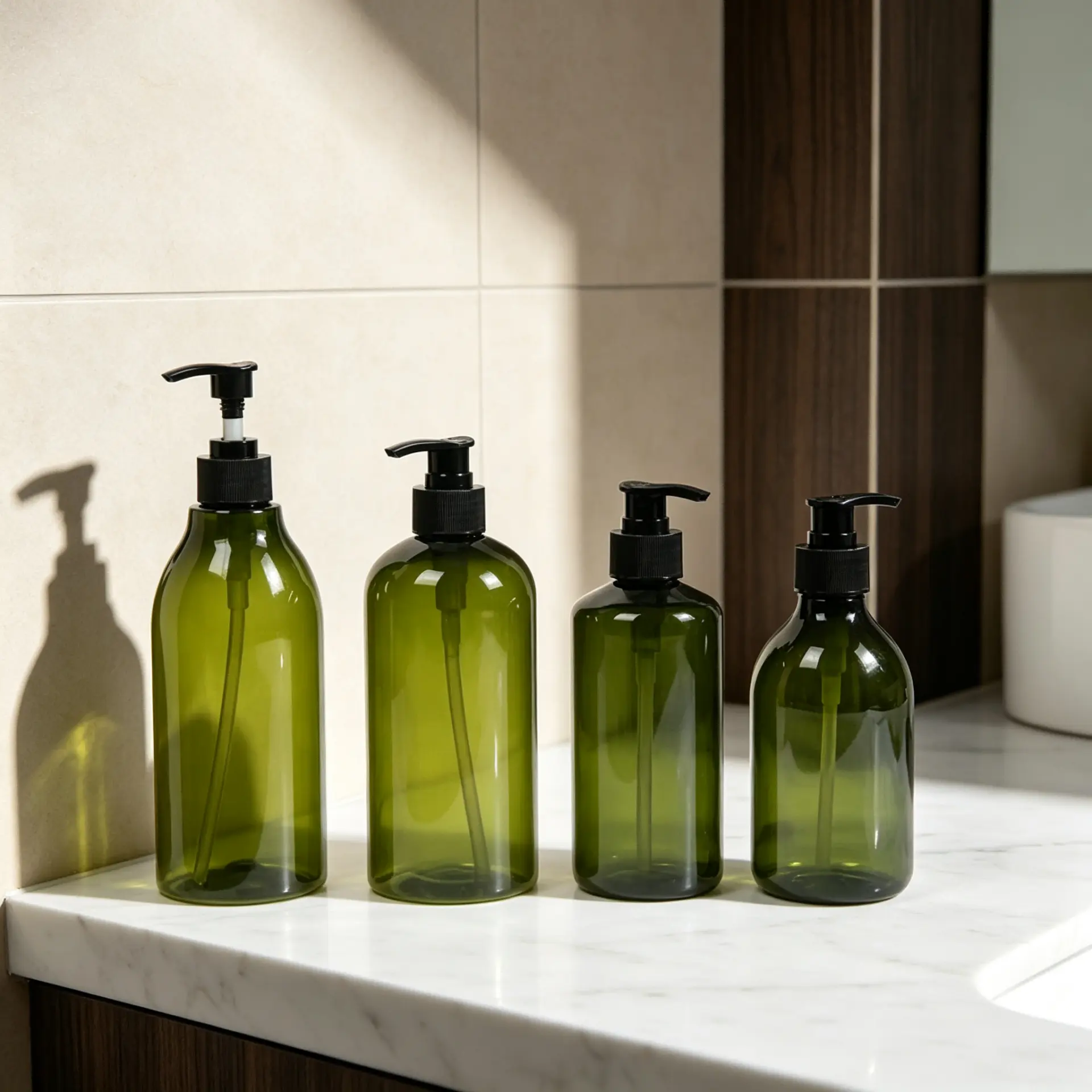 Black plastic pump dispenser bottle, cosmetic container for liquid soap shampoo lotion conditioner