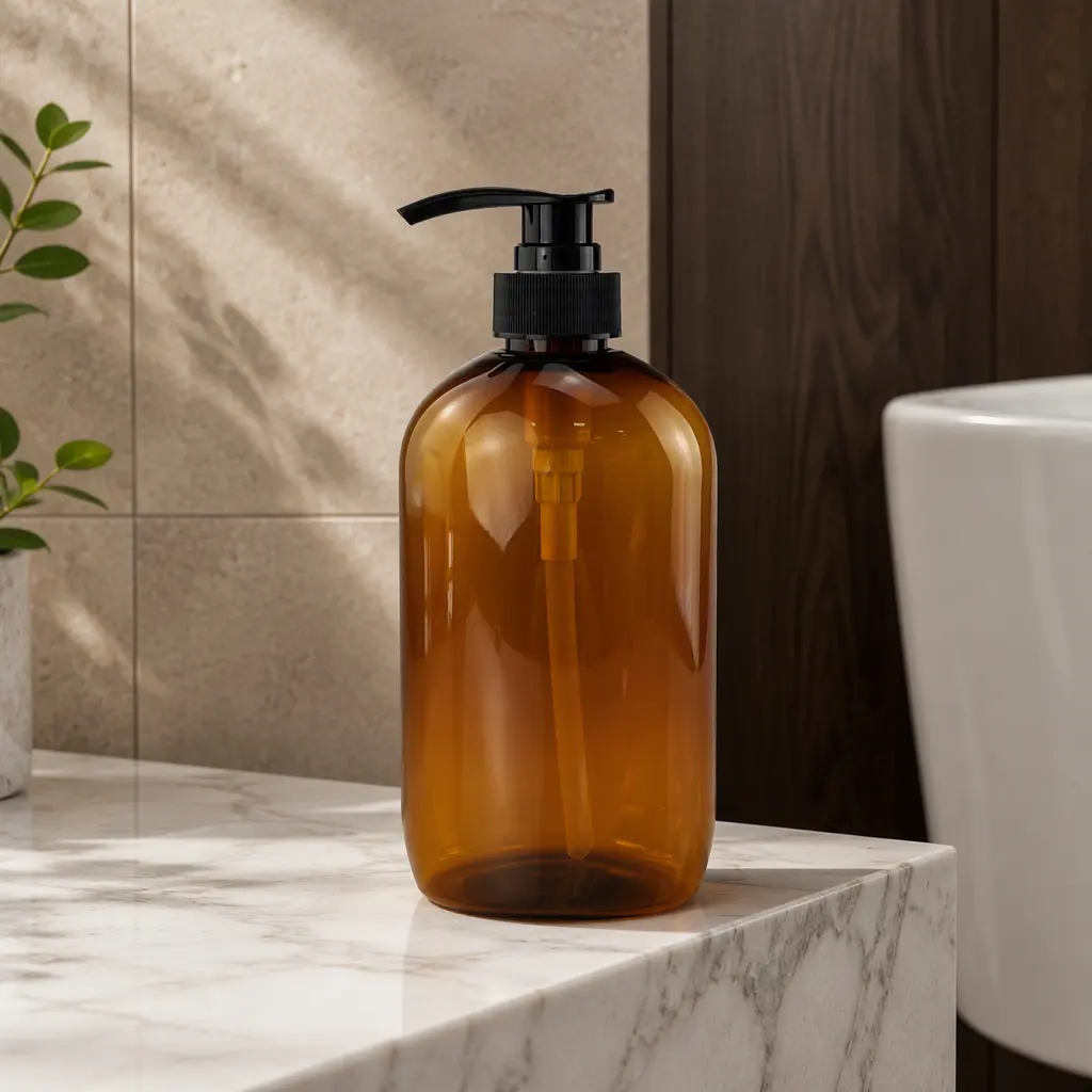 600ml Amber Transparent PET Refillable Cosmetic Lotion Container Dispenser Plastic Shampoo Bottle Pump Sprayer Empty Face Bottle