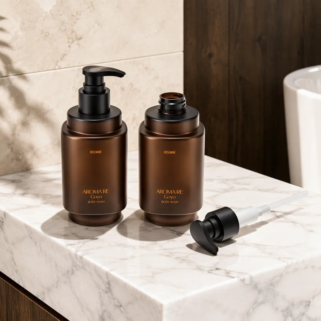 300ml matte brown trapezoid PET lotion pump square bottle, luxury cosmetic container for shampoo body wash custom logo